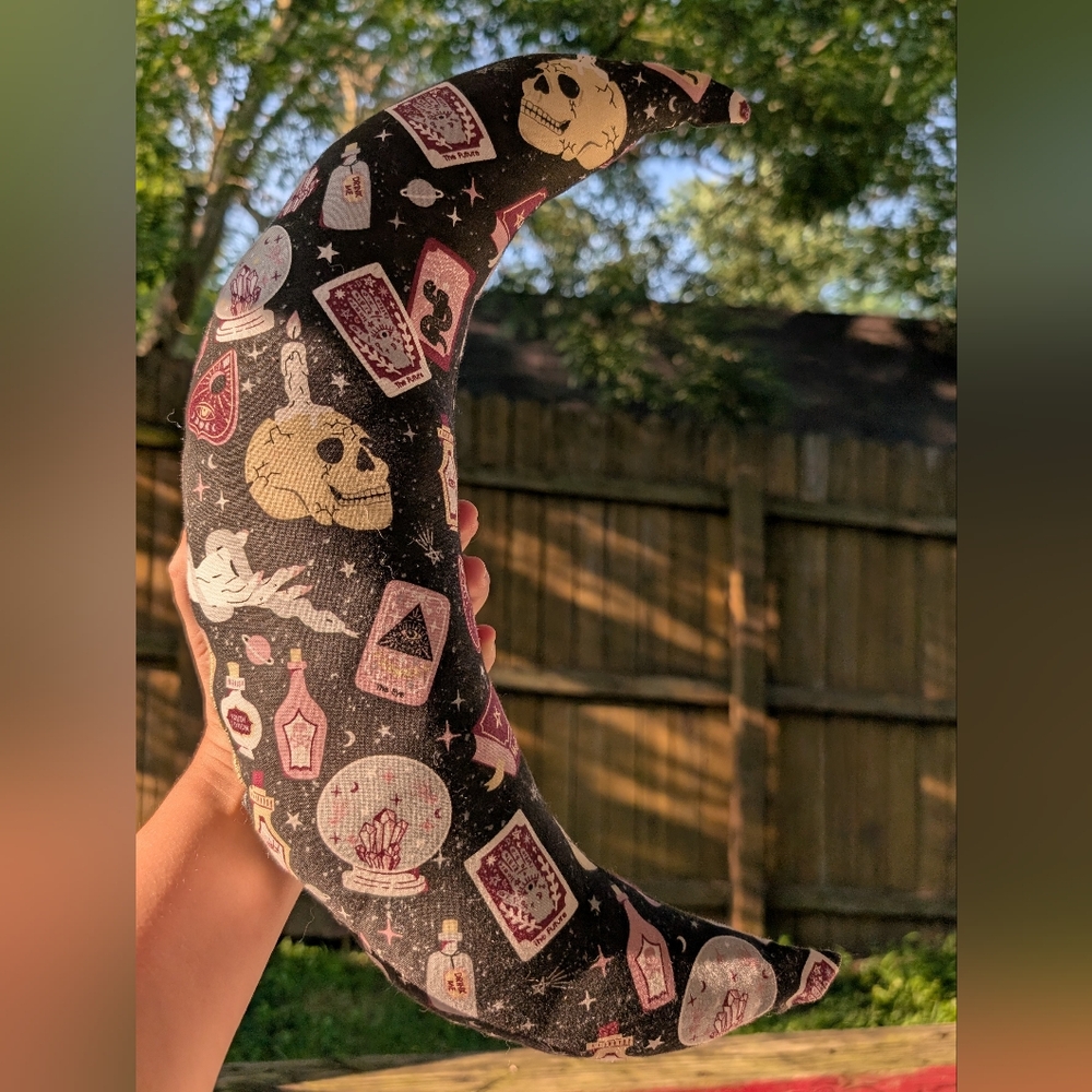 Mystical Black and Pink Crescent Pillow